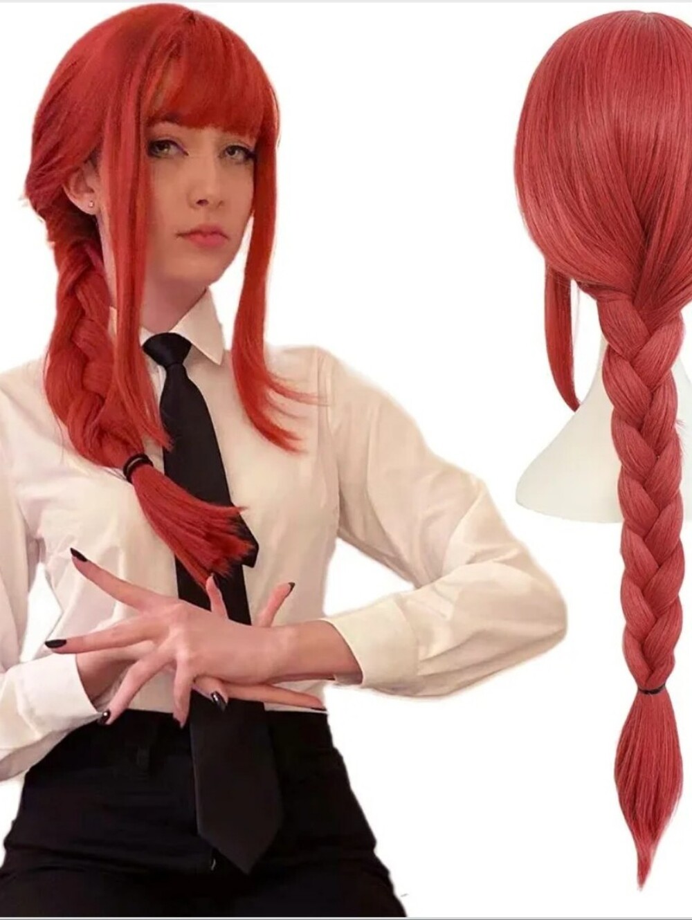 Red Long Braided Women's Synthetic Wig - Unbranded
